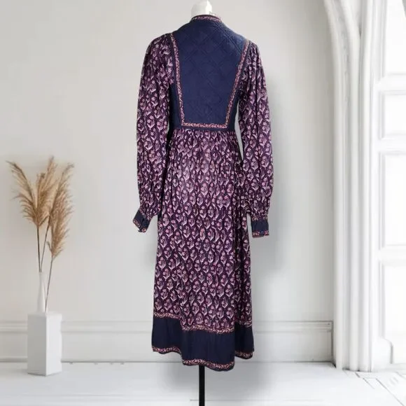 Vintage 70s Phool Indian Cotton Gauze Block Print Peasant Dress Size 4 Boho - Picture 3 of 16